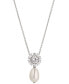 Rhodium-Plated Cubic Zirconia Flower & Imitation Pearl Pendant Necklace, 16" + 2" extender, Created for Macy's