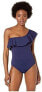 Фото #1 товара Tommy Bahama Women's 172076 One Shoulder One-Piece Swimsuit Mare Navy Size 10