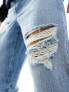 Фото #5 товара ASOS DESIGN baggy jeans with with rips in mid wash blue