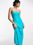 ASOS DESIGN satin elasticated strappy midi dress with open back in turquoise