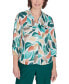 ფოტო #1 პროდუქტის Petite Abstract Leaf 3/4-Sleeve Shirt