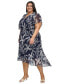 Фото #3 товара Plus Size Floral Crinkle-Chiffon Smocked Midi Dress