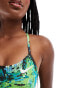 Nike Hydrastrong lace up printed tight fit performance swimsuit in dark green