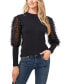 Фото #1 товара Women's Sheer Ruffled Balloon Sleeve Crewneck Sweater