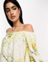 Фото #3 товара ASOS DESIGN linen off shoulder festival top in mixed fruit print