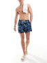 Hollister 9inch floral print swim short in black and blue with side pockets