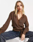 Фото #1 товара Object wrap front knitted cardigan in brown