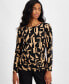 ფოტო #1 პროდუქტის Petite Geometric-Print Long-Sleeve Top