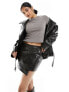 Фото #1 товара Weekday Pam co-ord faux leather cross front mini skirt in brown
