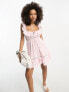 ASOS DESIGN ruffle mini sundress with lace inserts in stripe ditsy print
