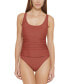 DKNY 300719 Women's Ruched Mesh-Contrast One-Piece Swimsuit Size 18