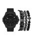 ფოტო #1 პროდუქტის Men's Black Faux Leather Strap Watch 50mm Gift Set