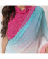 ფოტო #4 პროდუქტის Women's Pink and Blue Shaded Silk Pre-Draped Saree with Hand Embroidered Blouse