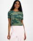 ფოტო #1 პროდუქტის Juniors' Camo Embellished-Star Ribbed Baby Tee