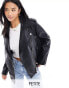 Фото #2 товара River Island petite faux leather oversized biker jacket in black