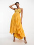 Фото #1 товара ASOS DESIGN embellished bodice tiered maxi dress with hi low hem and open back in mustard