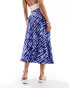 Mango satin printed midi skirt in blue