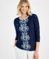 Фото #1 товара Women's Jacquard Printed 3/4-Sleeve Top, Created for Macy's