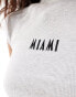 ONLY crop ribbed baby t-shirt with miami emboirdery in light grey melange Серый, L - EU 40 - фото #4