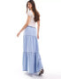 Фото #2 товара Miss Selfridge chambray tiered maxi skirt in acid blue wash