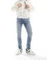 Фото #8 товара ASOS DESIGN skinny jeans in light blue wash with abrasions