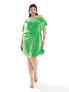 Фото #1 товара ASOS DESIGN Curve exclusive satin off shoulder mini dress in green