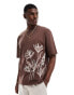 ASOS DESIGN oversized t-shirt in brown with floral side print