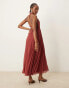 Фото #1 товара ASOS DESIGN fluffy dobby racer neck pleat panel midi dress in berry red