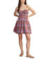 Фото #1 товара Women's Plaid-Print Sweetheart-Neck Cotton Smocked Mini Dress