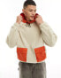 ASOS DESIGN oversized hoodie in beige borg with orange nylon pockets