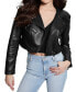 ფოტო #4 პროდუქტის Women's Rochelle Cropped Faux-Leather Moto Jacket