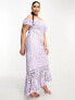 Фото #7 товара ASOS DESIGN Curve lace bardot cut out maxi dress with frill hem in lilac