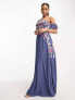 Фото #1 товара Maya off shoulder maxi dress with embroidery in blue