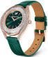 Swarovski Crystalline Aura Uhr, Schweizer Produktion, Lederarmband in Grün mit Roségoldfarbenem Finish, Artikelnummer: 5644078