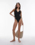 Topshop rib plunge swimsuit with scoop back in black