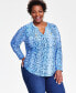 Фото #1 товара Plus Size Printed Zip-Detail Top, Created for Macy's