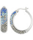 ფოტო #1 პროდუქტის Marcasite (3/4 ct. t.w.) & Aqua Crystal Oval Hoop Earrings in Sterling Silver