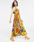 Printed Square-Neck Smocked-Back Maxi Dress