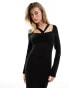 Фото #12 товара ASOS DESIGN long sleeve square neck midi dress with knot front in black