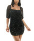 Фото #1 товара Juniors' Mesh Imitation Pearl and Stone Ruched Bodycon Dress