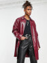 Фото #3 товара ASOS DESIGN faux leather snake trench coat in burgundy