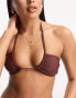 Miss Selfridge mix and match circle cut out bandeau bikini top in chocolate