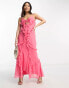 ASOS DESIGN Petite halter ruffle maxi dress with cut out detail in pink