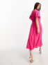 Vero Moda wrap midi dress with flutter sleeves in pink