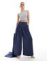 Фото #1 товара Extro & Vert highwaisted pleated palazzo trousers in blue pinstripe co-ord