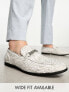 ASOS DESIGN loafers in silver velvet with gunmetal chain detail