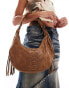 Bershka fringe detail shoulder bag in washed brown