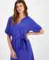 ფოტო #4 პროდუქტის Women's Cotton Belted Puff-Sleeve Dress