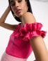 In The Style exclusive contrast frill one shoulder jumpsuit in pink