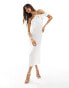 Фото #4 товара In The Style one shoulder frill detail midi dress in white